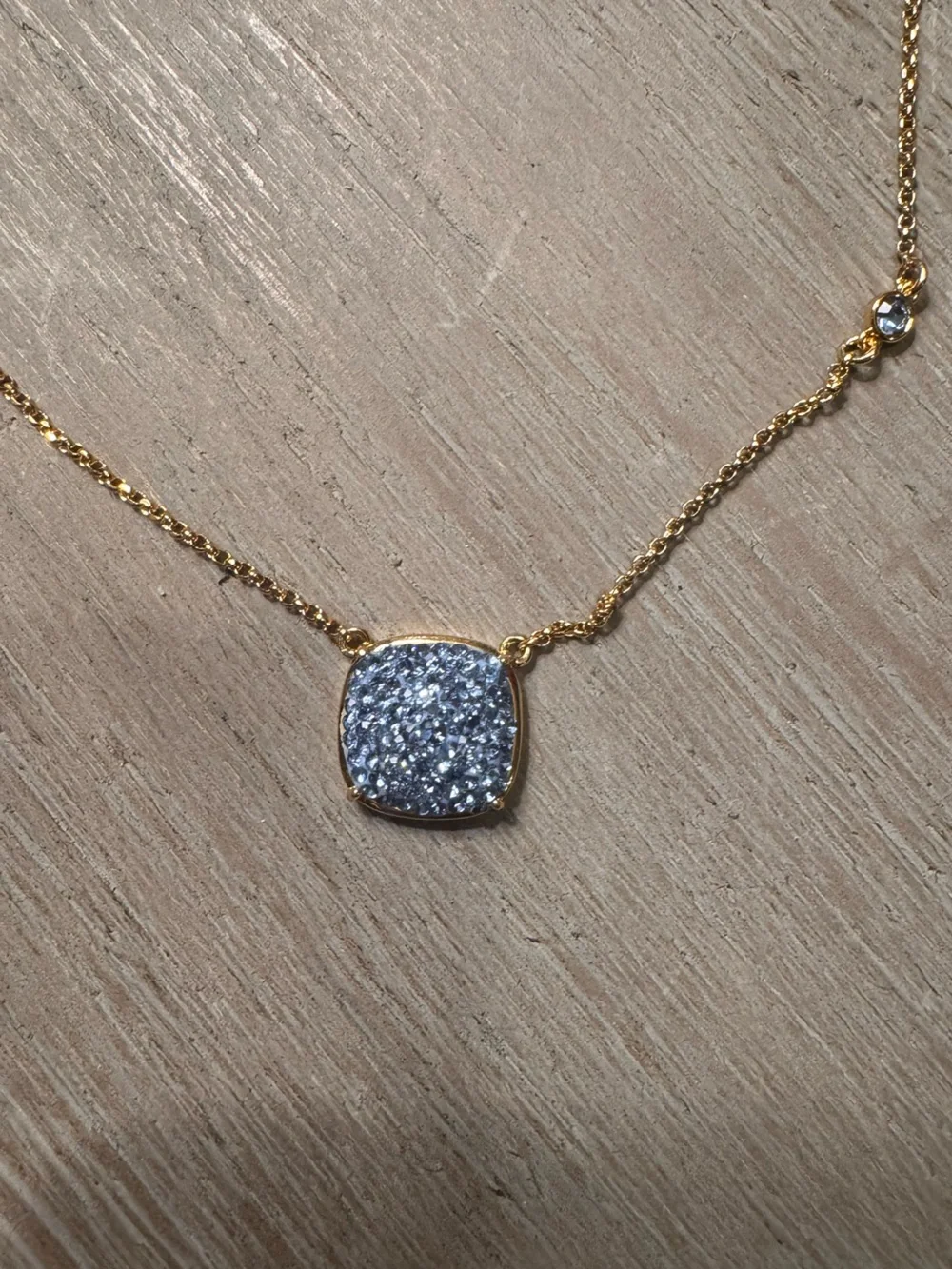 Kate Spade Gold Chain Necklace with Sparkling Blue Druzy Pendant